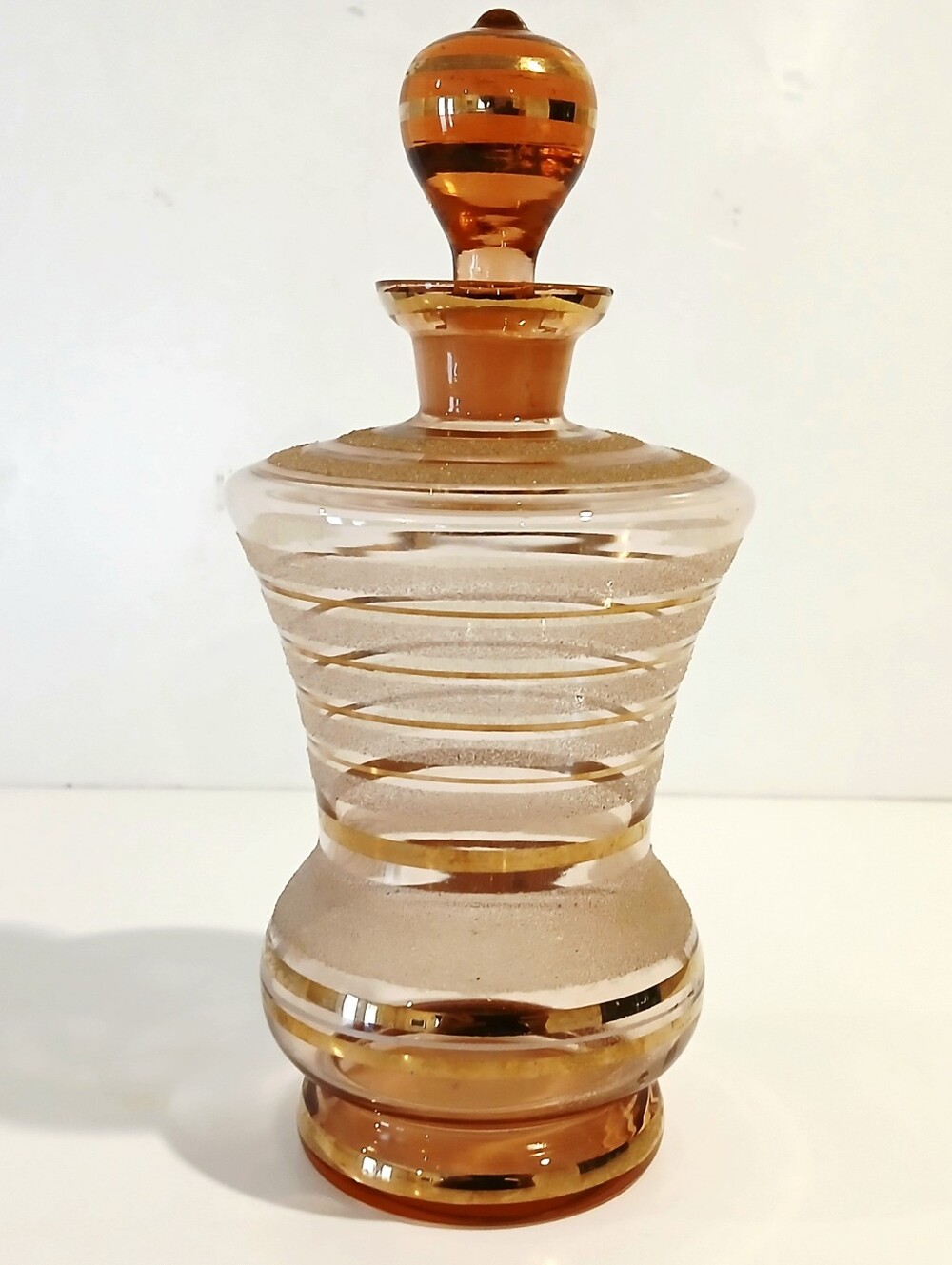 Vintafe Amber Peach Glass Decanter Bottle with Gold Bands